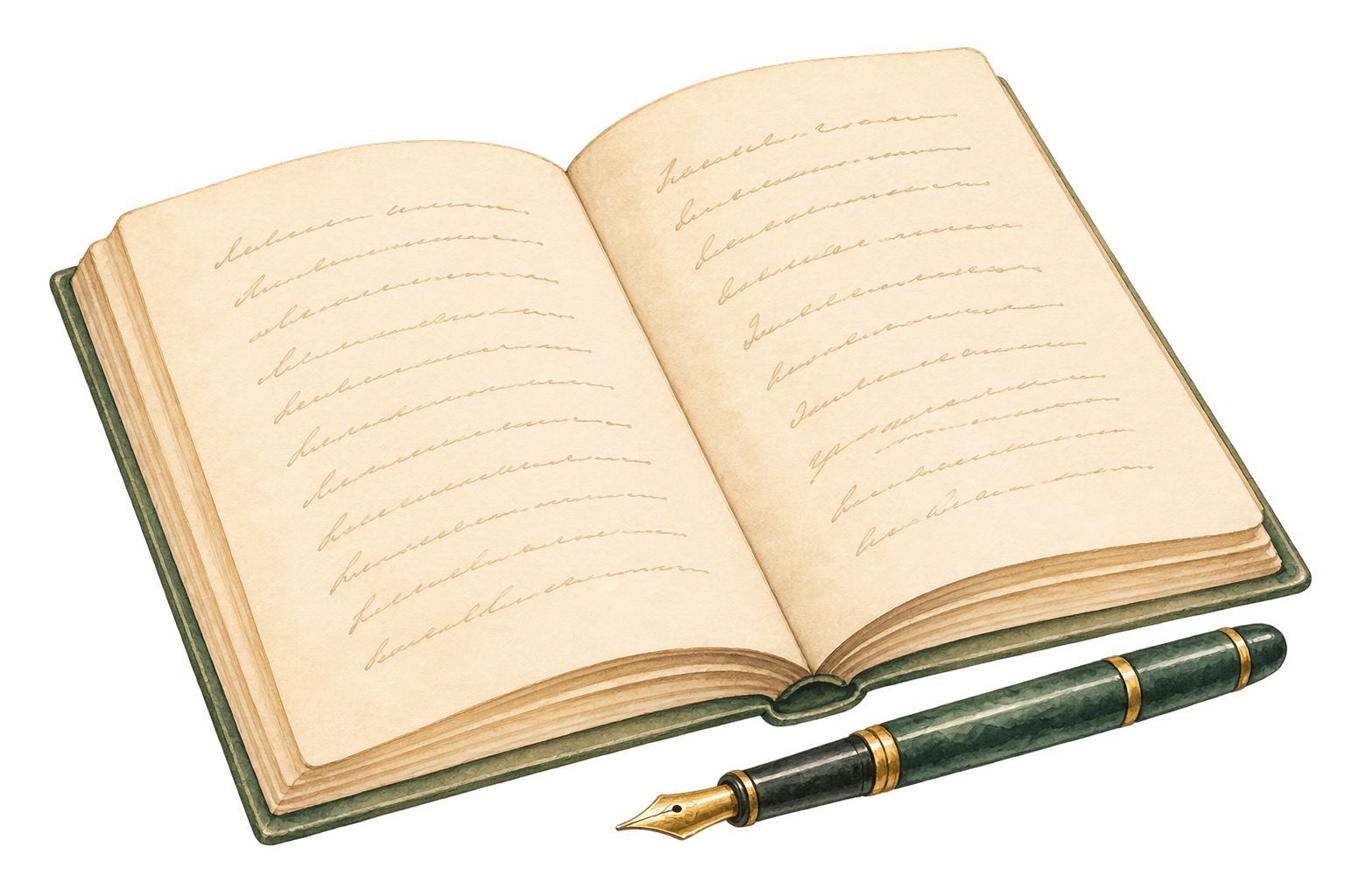 Open book and fountain pen